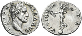 Roman Empire. Galba, 68 – 69. 
Denarius, circa July 68 - January 69, AR 3.36 g. IMP SER – GALBA AVG Laureate head r. Rev. VICTORIA – P R Victory stan...