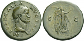 Roman Empire. Galba, 68 – 69. 
Sestertius June 68, Æ 26.95 g. IMP SER GALBA – AVG TR P Oak-wreathed and draped bust r. Rev. S – C Victory alighting r...