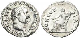 Roman Empire. Vitellius, January – December 69. 
Denarius late April – December 69, AR 3.28 g. A VITELLIVS GERM IMP AVG TR P Laureate head r. Rev. CO...