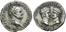 Roman Empire. Vespasian augustus, 69 – 79.
Denarius, Ephesus 71, AR 3.30 g. IMP CAESAR VESPAS AVG COS III TR P P P Laureate head r. Rev. Heads of Tit...