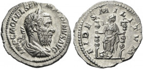 Roman Empire. Macrinus, 217 – 218. 
Denarius 217-218, AR 2.98 g. IMP C M OPEL SEV – MACRINVS AVG Laureate, draped and cuirassed bust r. Rev. FIDES MI...