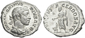 Roman Empire. Elagabalus, 218 – 222. 
Denarius 220-222, AR 2.90 g. IMP ANTONINVS – PIVS AVG Laureate and draped bust r. Rev. INVICTVS SA – CERDOS AVG...