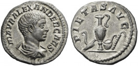 Roman Empire. Severus Alexander caesar, 221 – 222. 
Denarius 221-222, AR 3.16 g. M AVR ALEXANDER CAES Bareheaded and draped bust r. Rev. PIETAS AVG L...