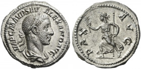 Roman Empire. Severus Alexander augustus, 222 – 235. 
Denarius 226, AR 3.47 g. IMP C M AVR SEV – ALEXAND AVG Laureate and draped bust r. Rev. PAX – A...