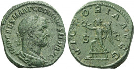 Roman Empire. Gordian I, 1st – 22nd April 238. 
Sestertius April 238, Æ 20.65 g. IMP CAES M ANT GORDIANVS AFR AVG Laureate, draped and cuirassed bust...