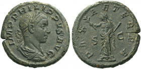 Roman Empire. Philip II augustus, 247 – 249. 
As circa 246-249, Æ 11.15 g. IMP PHILIPPVS AVG Laureate, draped and cuirassed bust r. Rev. PAX – AETERN...