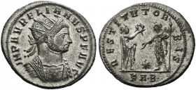 Roman Empire. Aurelian, 270 – 275. 
Antoninianus, Serdica 274, billon 4.18 g. IMP AVRELIANVS P F AVG Radiate and cuirassed bust r. Rev. RESTITVT OR –...
