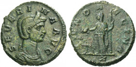 Roman Empire. Severina, wife of Aurelian. 
As 274-275, Æ 7.47 g. SEVERI – NA AVG Diademed and draped bust r., hair in plait and tied on top of head. ...