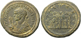 Roman Empire. Diocletian, 284 – 305. 
Medallion circa 290, Æ 24.98 g. IMP C C VAL DIOCLETIANVS P F AVG Laureate and cuirassed bust l., wearing decora...
