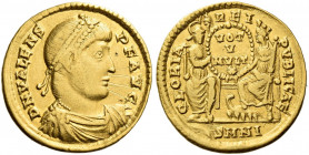 Roman Empire. Valens, 364-378. 
Solidus, Nicomedia 364-367, AV 4.10 g. DN VALENS – P F AVG Pearl-diademed, draped and cuirassed bust r. Rev. GLORIA –...