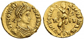 Roman Empire. Honorius, 393 – 424. 
Tremissis, Ravenna 402-3, 405-406, AV 1.49 g. D N HONORI – VS P F AVG Pearl-diademed, draped and cuirassed bust r...