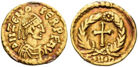 The Ostrogoths. Odovacar, 476-493. 
Pseudo-Imperial coinage. In the name of Zeno, 474-491. Tremissis, Ravenna 476-493, AV 1.42 g. DN ZENO – PERP AVC ...