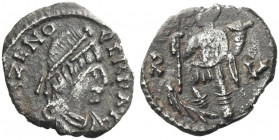 The Ostrogoths. Odovacar, 476-493. 
Pseudo-Imperial coinage. In the name of Zeno, 474-491. Half siliqua, Ravenna 476-491, AR 0.88 g. D N ZENO – PERP ...
