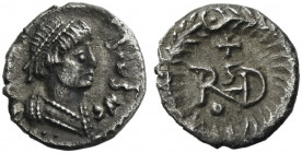 The Ostrogoths. Theoderic, 493-526. 
Pseudo-Imperial Coinage. In the name of Justin I, 518-526. Quarter siliqua, Roma or Ravenna 518-526, AR 0.67 g. ...