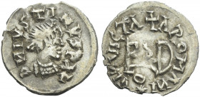 The Ostrogoths. The Gepids. 
Pseudo-Imperial Coinage. In the name of Justin, 518-526. Quarter siliqua, Sirmium 518-526, AR 0.66 g. DN IVSTINVS P AV P...