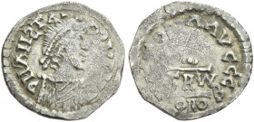 The Ostrogoths. The Gepids. 
Pseudo-Imperial Coinage. In the name of Anastasius, 491-518. Quarter siliqua, Sirmium 491-518, AR 1.90 g. DN ANASTA – OS...