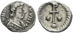The Ostrogoths. The Lombards, Lombardy. 
Pseudo-Imperial Coinage. In the name of Justinian I, 527-565. Half siliqua or quarter siliqua circa 568-690,...