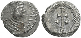 The Ostrogoths. The Lombards, Lombardy. 
Pseudo-Imperial Coinage. In the name of Justinian I, 527-565. Half siliqua or quarter siliqua circa 568-690,...