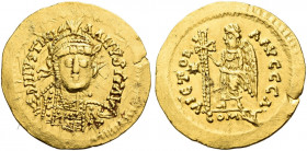 The Ostrogoths. Unattributed coins of the Germanic tribes. 
Pseudo-Imperial Coinage. In the name of Justinian I, 527-565. Solidus, uncertain mint 527...