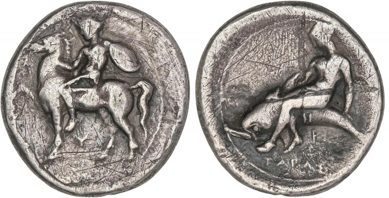 GREEK COINS
Didracma. 390-385 a.C. TARAS. CALABRIA. Anv.: Guerrero desnudo a ca...