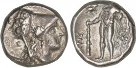 GREEK COINS
Didracma. 330-325 a.C. HERACLEA. LUCANIA. Anv.: Cabeza de Atenea con casco. Rev.: Hércules con clava, arriba lechuza. 7,86 grs. AR. SNG A...