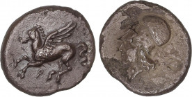 GREEK COINS
Estátera. 400-350 a.C. CORINTO. Anv.: Pegaso volando a izquierda, debajo ¶. Rev.: Cabeza de Atenea con casco corintio a izquierda, detrás...