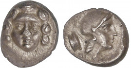 GREEK COINS
Trihemióbolo. Siglo III a. C. SELGE. PISIDIA. Anv.: Cabeza de gorgona de frente. Rev.: Cabeza de Atenea con casco a derecha. 1 grs. AR. S...