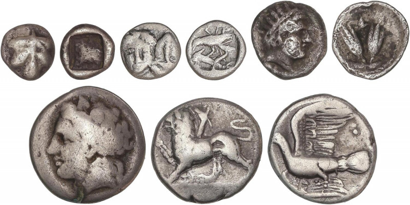GREEK COINS
Lote 5 monedas. AR. Restos final de colección: Incluye 1/8 Estátera...