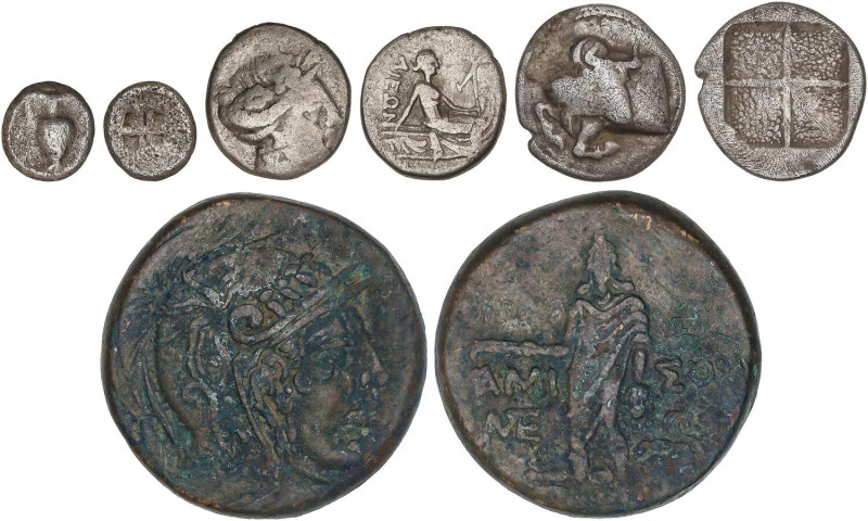 GREEK COINS
Lote 5 monedas. AR, AE. Tetróbolo de Akanthos, Dióbolo de Histiaia ...