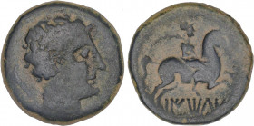 CELTIBERIAN COINS
As. 50 a.C. BAITOLO (BADALONA). Anv.: Cabeza masculina a derecha, detrás timón. Rev.: Jinete con palma a derecha, debajo leyenda ib...