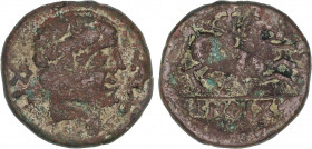 CELTIBERIAN COINS
As. 120-80 a.C. CONTEBACOM BEL (BOTORRITA, Zaragoza). Anv.: Cabeza masculina a derecha, delante delfín, detrás letras ibéricas BeL....