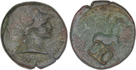 CELTIBERIAN COINS
As. 130-90 a.C. UNTISCESCEN (L´ ESCALA, EMPURIES, Girona). Anv.: Cabeza de Palas a derecha. Rev.: Pegaso-Crisaor a derecha, encima ...