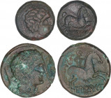 CELTIBERIAN COINS
Lote 2 monedas Semis y As. 120-20 a.C. ILTIRCESCEN (SOLSONA, Lleida). Anv.: Cabeza masculina a derecha, detrás espiga. Rev.: El As ...