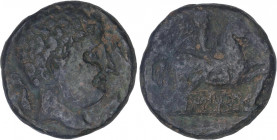 CELTIBERIAN COINS
As Uncial. 220-200 a.C. ILTIRTA (LLEIDA). Anv.: Cabeza masculina a derecha, rodeada por tres delfines. Rev.: Jinete con palma y clá...