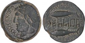 CELTIBERIAN COINS
As. 150-50 a.C. KETOVION (ALCÁCER DO SAL, PORTUGAL). Anv.: Cabeza laureada y barbada a izquierda, delante CAND. NIL. SISCR. F. Rev....