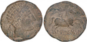 CELTIBERIAN COINS
As. 120-20 a.C. LAIESCEN (BARCELONA). Anv.: Cabeza laureada a derecha, detrás punta de lanza. Rev.: Jinete con palma a derecha, deb...