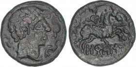 CELTIBERIAN COINS
As. 120-20 a.C. OROSIS (Zona media del EBRO). Anv.: Cabeza masculina a derecha rodeada por tres delfines. Rev.: Jinete con lanza a ...