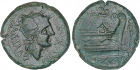 CELTIBERIAN COINS
As. 50-20 a.C. ARSE-SAGUNTUM (SAGUNTO, Valencia). Anv.: Cabeza de Roma a derecha, alrededor leyenda ibérica. Rev.: Proa de nave a d...
