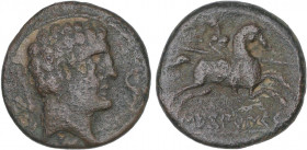 CELTIBERIAN COINS
As. 120-30 a.C. SECOBIRICES (SAELICES, Cuenca). Anv.: Cabeza masculina a derecha, delante delfín, detrás palma y debajo signo ibéri...