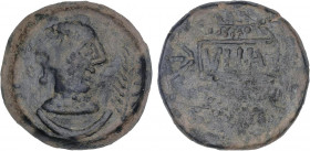 CELTIBERIAN COINS
As. 50 a.C. ULIA (MONTEMAYOR, Córdoba). Anv.: Cabeza femenina a derecha, delante espiga, debajo creciente. Rev.: Ramas de vid alred...