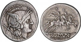 ROMAN COINS: ROMAN REPUBLIC
Denario. 211-209 a.C. ANÓNIMO. SUR de ITALIA. Rev.: Dióscuros a caballo a derecha, encima estrellas. En exergo ROMA parte...