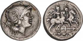 ROMAN COINS: ROMAN REPUBLIC
Denario. 209-208 a.C. ANÓNIMO. Rev.: Dióscuros a caballo a derecha, encima estrellas, debajo ancla. En exergo: ROMA en ta...