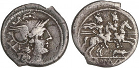 ROMAN COINS: ROMAN REPUBLIC
Denario. 200-195 a.C. ANÓNIMO. Rev.: Dióscuros a caballo a derecha, encima estrellas, debajo cerdo. En exergo: ROMA. 3,53...