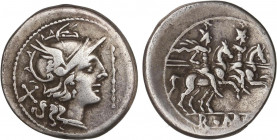 ROMAN COINS: ROMAN REPUBLIC
Denario. 200-190 a.C. ANÓNIMO. Anv.: Cabeza de Roma a derecha, detrás X, delante cetro. 3,79 grs. BMC-440; Cal-26; Craw-1...