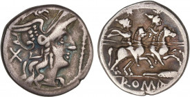 ROMAN COINS: ROMAN REPUBLIC
Denario. 200-190 a.C. ANÓNIMO. Anv.: Cabeza de Roma a derecha, detrás X, delante cetro. Rev.: Dióscuros a caballo a derec...