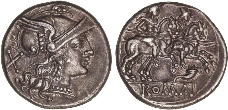 ROMAN COINS: ROMAN REPUBLIC
Denario. 208-206 a.C. ANÓNIMO. Rev.: Dióscuros a ca...