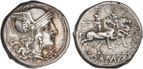 ROMAN COINS: ROMAN REPUBLIC
Denario. 210-208 a.C. ANÓNIMO. SICILIA. Anv.: Cabeza de Roma a derecha, delante X, detrás rama de laurel. 4,32 grs. (Oxid...