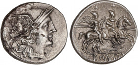 ROMAN COINS: ROMAN REPUBLIC
Denario. 200-190 a.C. ANÓNIMO. Rev.: Dióscuros a caballo a derecha, encima estrellas, debajo tridente. 3,52 grs. (Manchit...