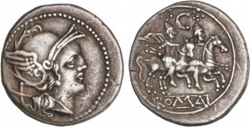ROMAN COINS: ROMAN REPUBLIC
Denario. 209-206 a.C. ANÓNIMO. ITALIA CENTRAL. Rev.: Dióscuros a caballo a derecha, encima letra C entre puntos. 4,20 grs...