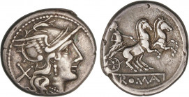 ROMAN COINS: ROMAN REPUBLIC
Denario. 179-170 a.C. ANÓNIMO. Rev.: Diana en biga a derecha, encima creciente (poco visible). 3,92 grs. Pátina. BMC-375;...